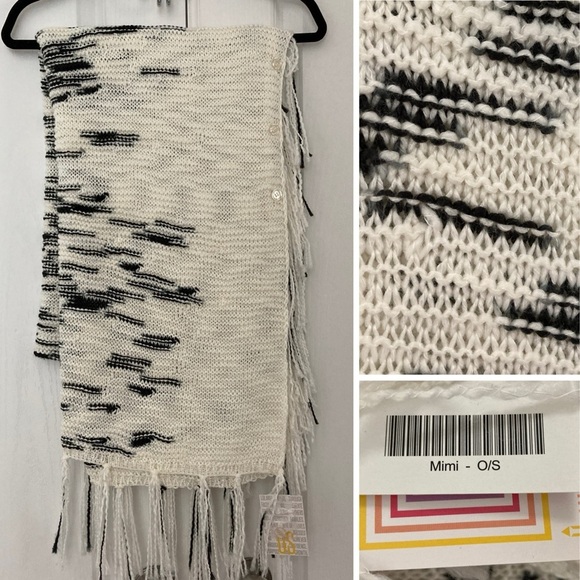 NWT LuLaRoe Mimi shawl buttons fringe poncho sweater knit black and white - Picture 1 of 6